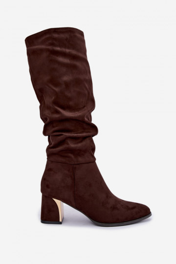Botas altas arrugadas y calentitas con tacones en color chocolate Ivenna 2