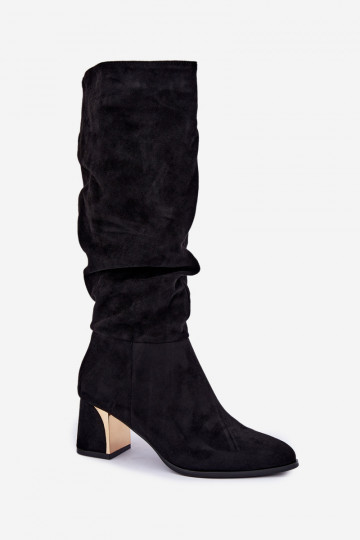 Botas altas arrugadas y calentitas con tacones en negro Ivenna