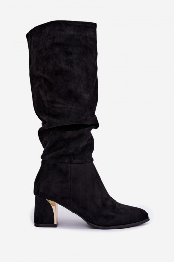 Botas altas arrugadas y calentitas con tacones en negro Ivenna 2