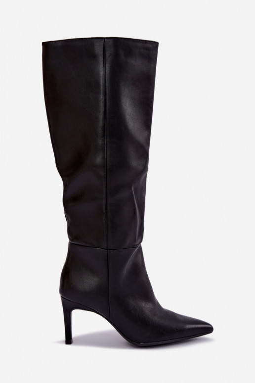 Botas altas calentitas con volantes y tacones en negro Rodeline