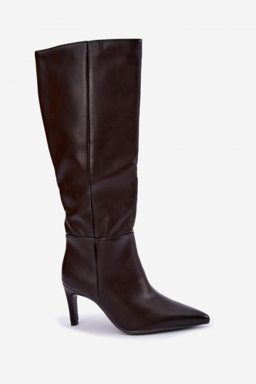 Botas altas calentitas con volantes y tacones en color chocolate Rodeline 2