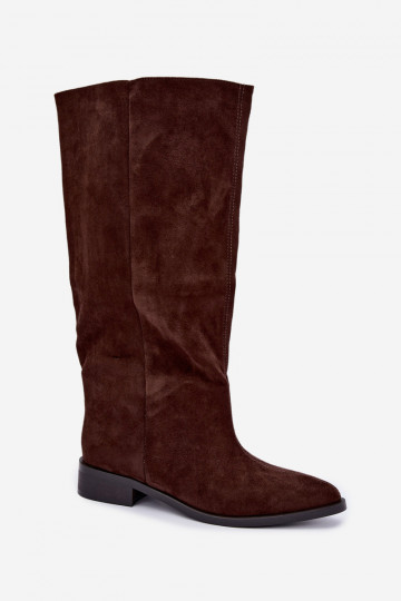 Botas altas sin cierre con tacones anchos en color chocolate Cadorine