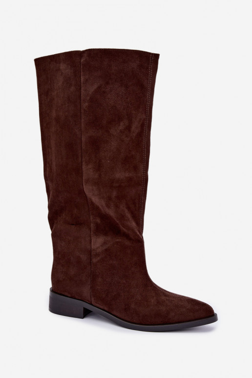 Botas altas sin cierre con tacones anchos en color chocolate Cadorine