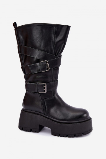 Botas altas con plataforma y correas en negro Delsenne