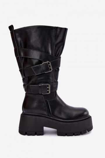 Botas altas con plataforma y correas en negro Delsenne 2