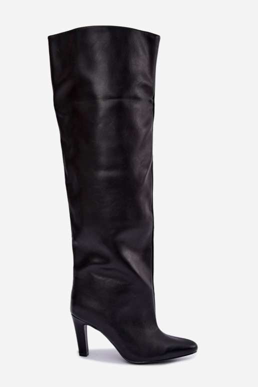 Botas altas sin cierre para mujer con tacones puntiagudos sobre la rodilla en negro Emorine