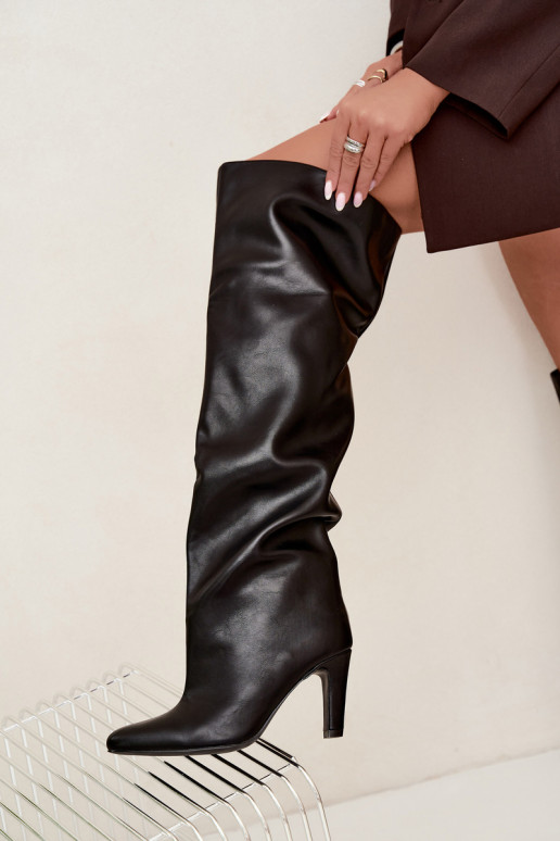 Botas altas sin cierre para mujer con tacones puntiagudos sobre la rodilla en negro Emorine