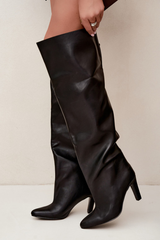 Botas altas sin cierre para mujer con tacones puntiagudos sobre la rodilla en negro Emorine