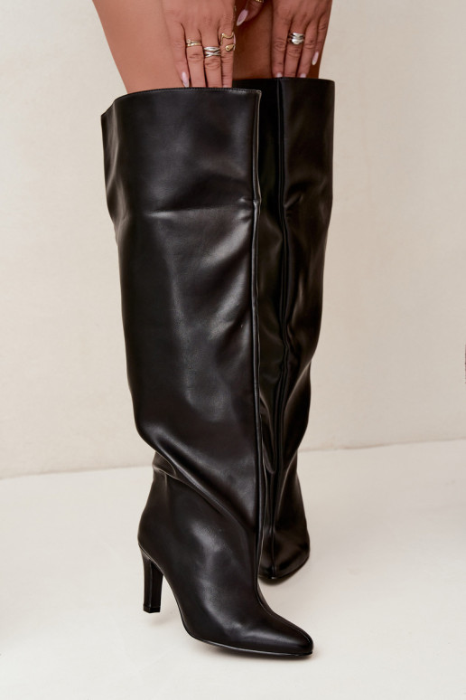 Botas altas sin cierre para mujer con tacones puntiagudos sobre la rodilla en negro Emorine