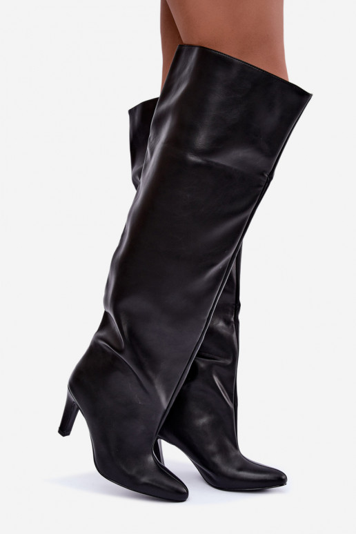 Botas altas sin cierre para mujer con tacones puntiagudos sobre la rodilla en negro Emorine