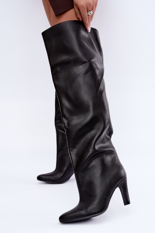 Botas altas sin cierre para mujer con tacones puntiagudos sobre la rodilla en negro Emorine