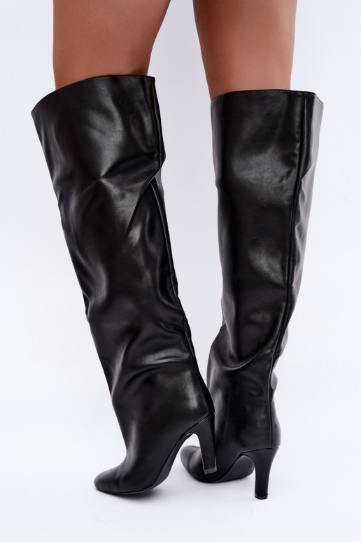 Botas altas sin cierre para mujer con tacones puntiagudos sobre la rodilla en negro Emorine