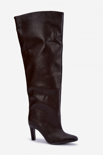 Botas altas sin cierre para mujer con tacones puntiagudos sobre la rodilla en color chocolate Emorine