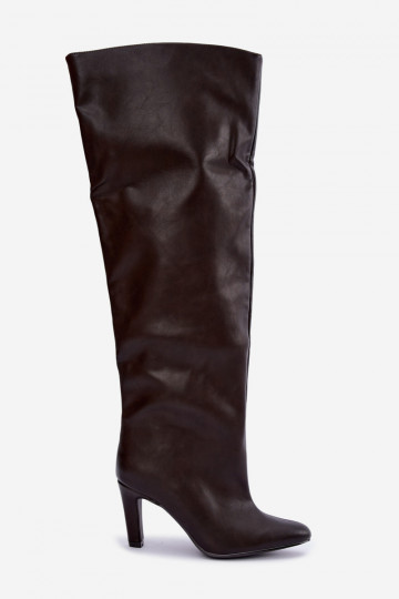 Botas altas sin cierre para mujer con tacones puntiagudos sobre la rodilla en color chocolate Emorine 2