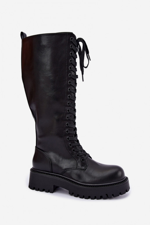 Botas altas calentitas de mujer con plataforma y cordones en negro Kasmina