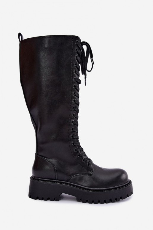 Botas altas calentitas de mujer con plataforma y cordones en negro Kasmina