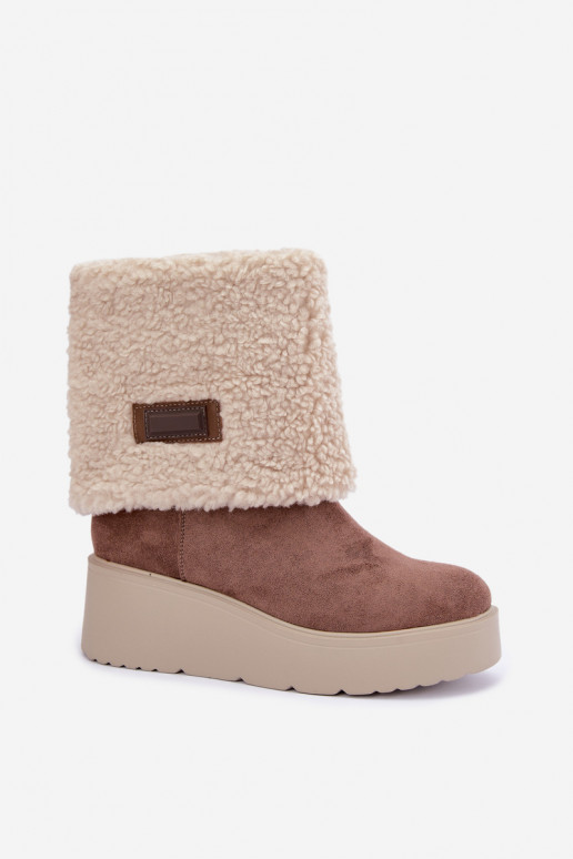 Botas de nieve con plataforma y caña cosida en color arena Osvella