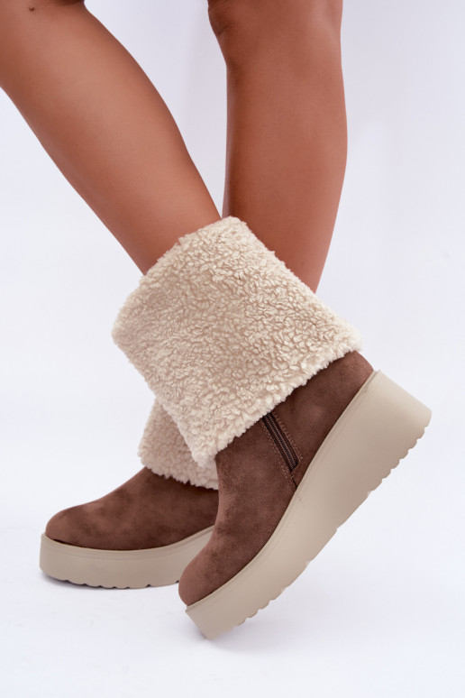Botas de nieve con plataforma y caña cosida en color arena Osvella