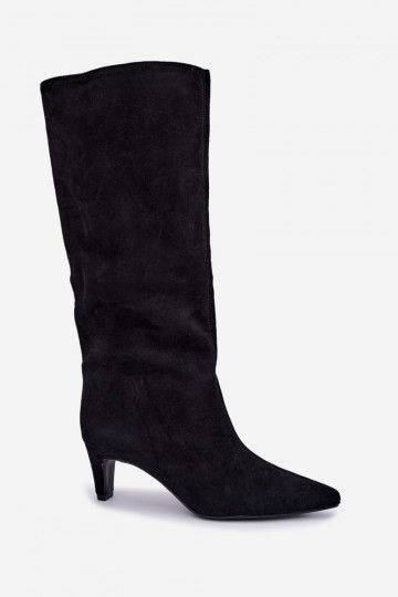 Botas altas sin cierre de ante sintético con tacones en negro Pamelisse