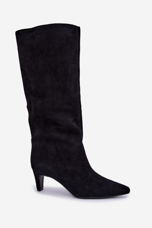 Botas altas sin cierre de ante sintético con tacones en negro Pamelisse