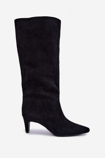 Botas altas sin cierre de ante sintético con tacones en negro Pamelisse 2
