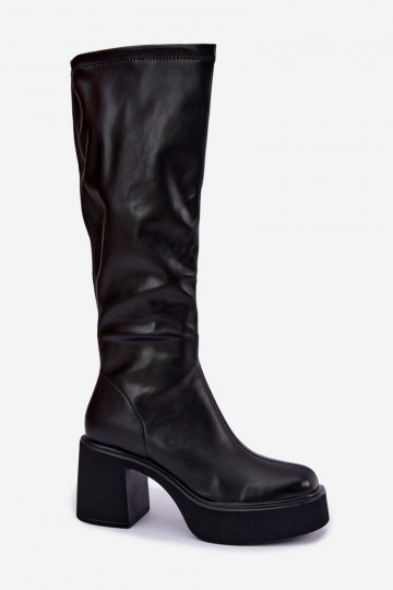 Botas altas para mujer con plataforma y tacones de cuero sintético negro Nesalie