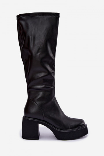 Botas altas para mujer con plataforma y tacones de cuero sintético negro Nesalie 2