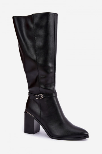 Botas altas aisladas para mujer con tacones decorados en negro Sergio Leone KZ-08