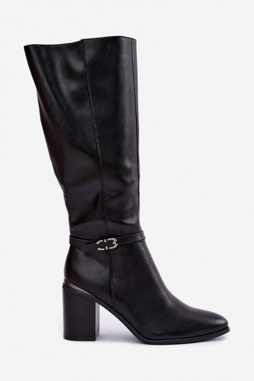 Botas altas aisladas para mujer con tacones decorados en negro Sergio Leone KZ-08