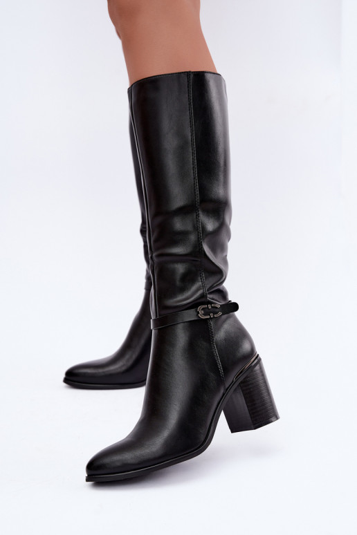 Botas altas aisladas para mujer con tacones decorados en negro Sergio Leone KZ-08