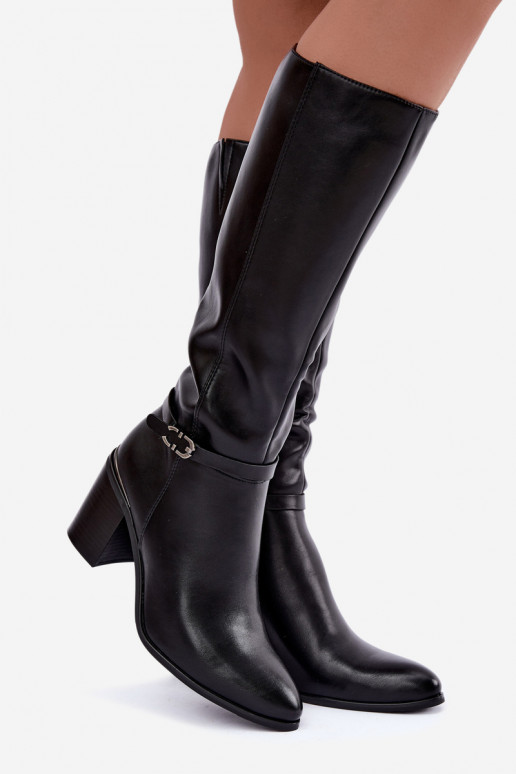 Botas altas aisladas para mujer con tacones decorados en negro Sergio Leone KZ-08