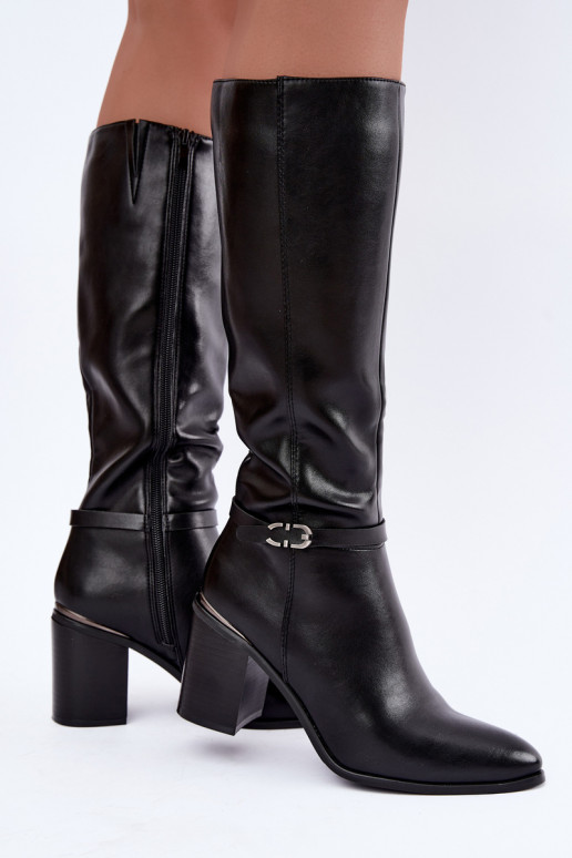 Botas altas aisladas para mujer con tacones decorados en negro Sergio Leone KZ-08