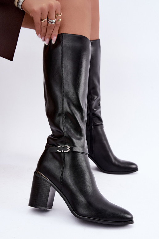 Botas altas aisladas para mujer con tacones decorados en negro Sergio Leone KZ-08