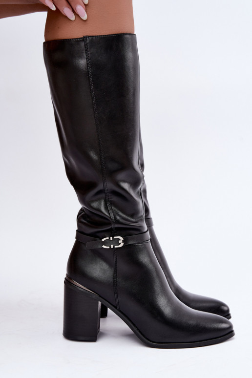 Botas altas aisladas para mujer con tacones decorados en negro Sergio Leone KZ-08