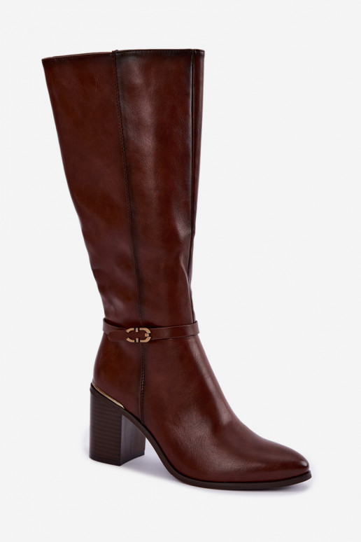 Botas altas aisladas para mujer con tacones decorados en marrón Sergio Leone KZ-08