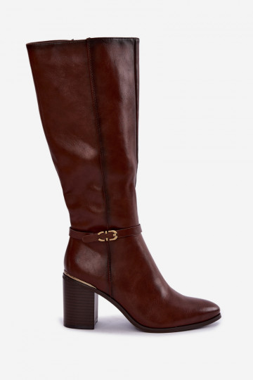 Botas altas aisladas para mujer con tacones decorados en marrón Sergio Leone KZ-08 2