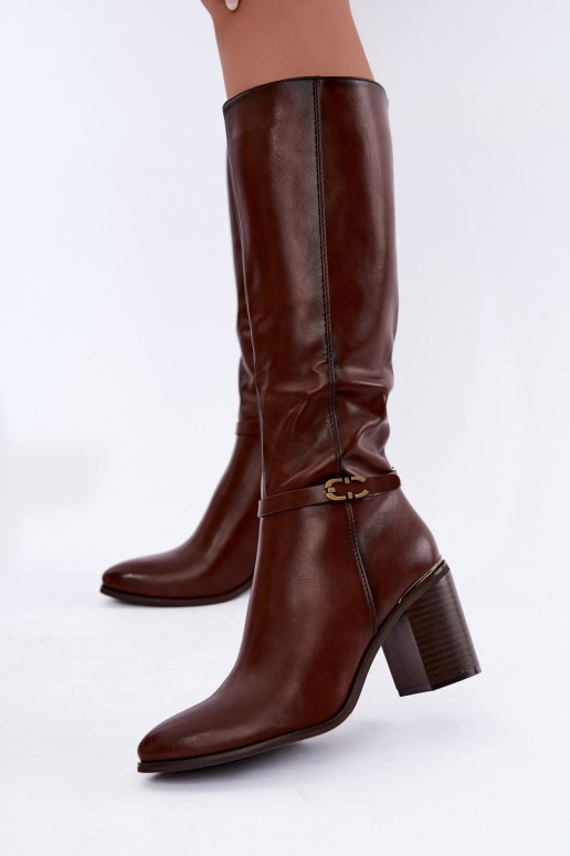 Botas altas aisladas para mujer con tacones decorados en marrón Sergio Leone KZ-08