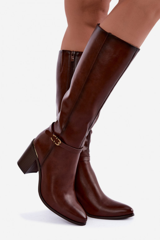 Botas altas aisladas para mujer con tacones decorados en marrón Sergio Leone KZ-08