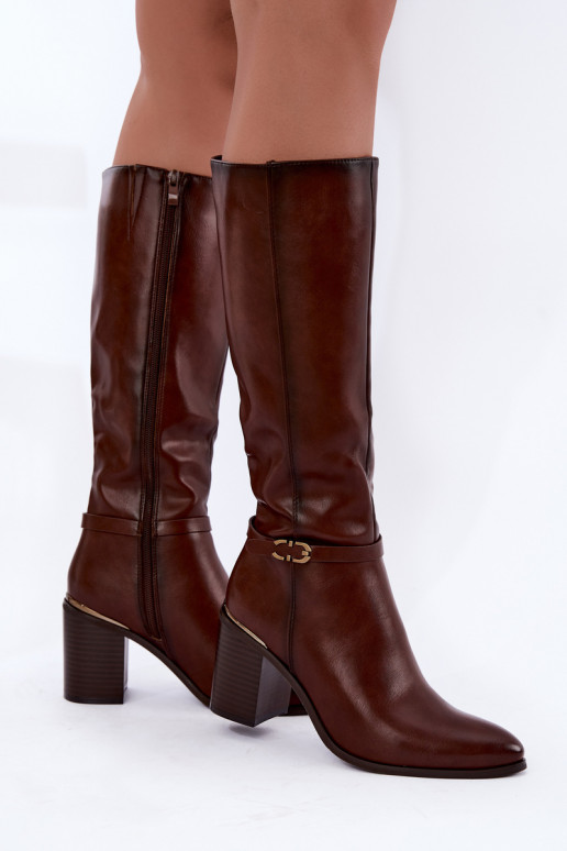 Botas altas aisladas para mujer con tacones decorados en marrón Sergio Leone KZ-08