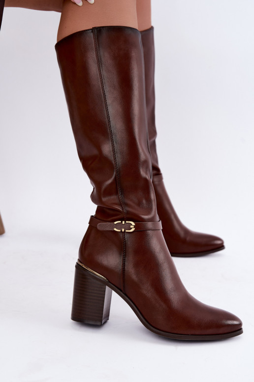 Botas altas aisladas para mujer con tacones decorados en marrón Sergio Leone KZ-08