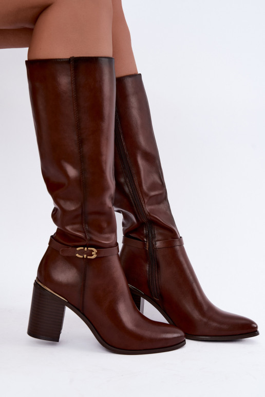 Botas altas aisladas para mujer con tacones decorados en marrón Sergio Leone KZ-08