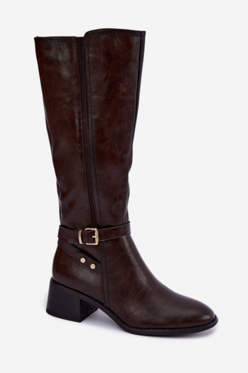 Botas altas para mujer con hebillas en color chocolate Sergio Leone KZ-07
