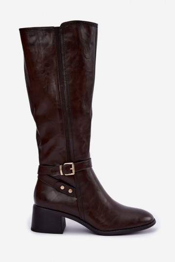 Botas altas para mujer con hebillas en color chocolate Sergio Leone KZ-07 2
