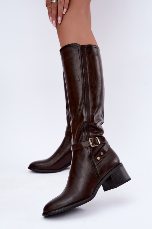 Botas altas para mujer con hebillas en color chocolate Sergio Leone KZ-07