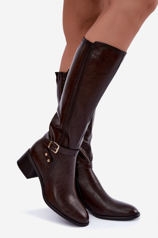 Botas altas para mujer con hebillas en color chocolate Sergio Leone KZ-07