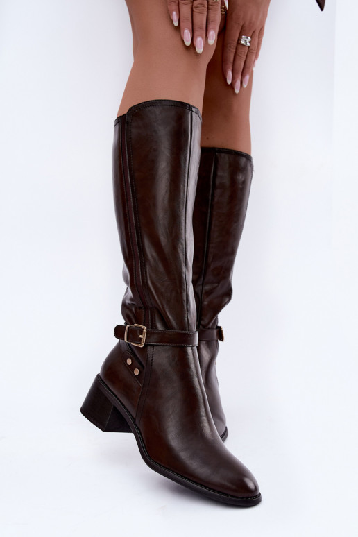 Botas altas para mujer con hebillas en color chocolate Sergio Leone KZ-07