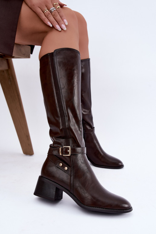 Botas altas para mujer con hebillas en color chocolate Sergio Leone KZ-07