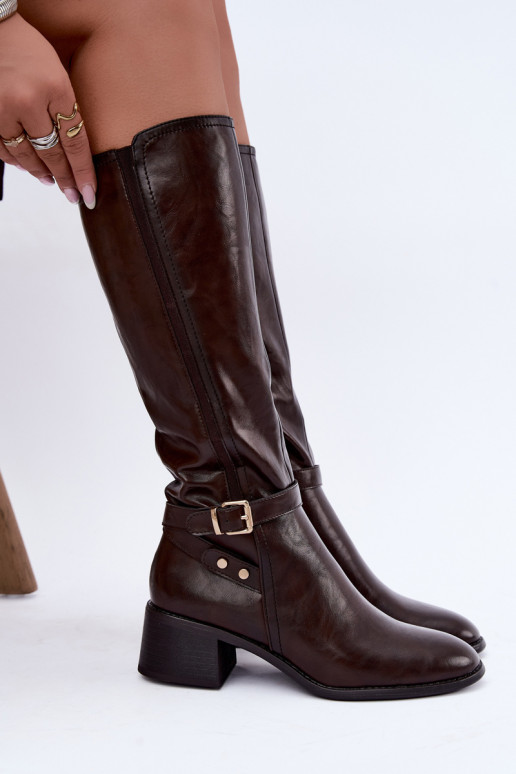 Botas altas para mujer con hebillas en color chocolate Sergio Leone KZ-07