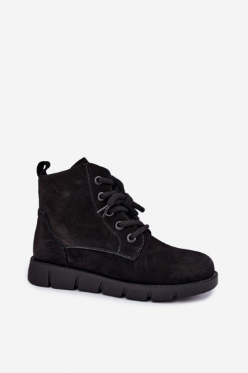 Botines negros de cuero aislados con cordones Vinceza 67040