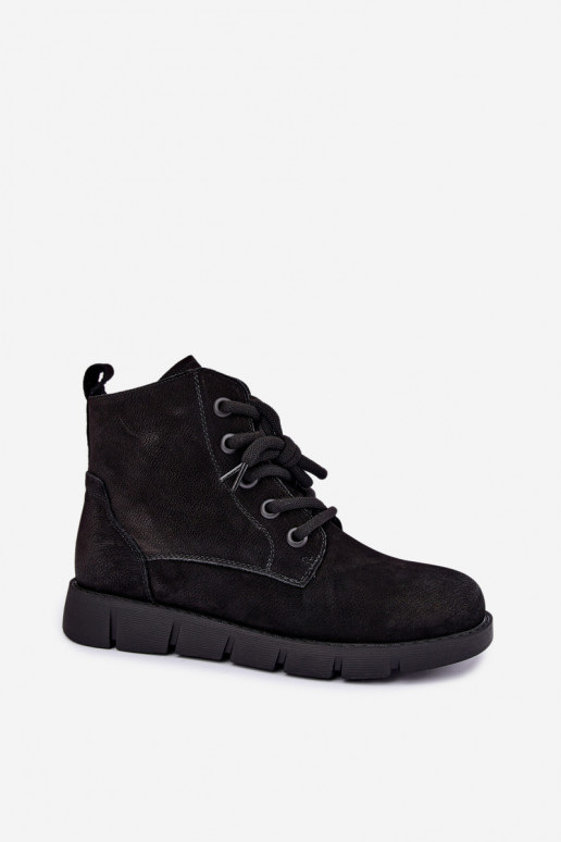 Botines negros de cuero aislados con cordones Vinceza 67040